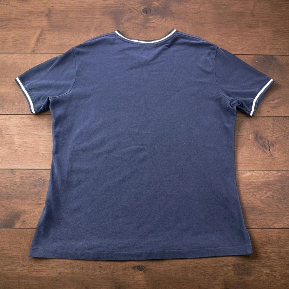 Y2K Polo Ralph Lauren Mens XL Navy Blue V-Neck Tipped Pique Cotton T-Shirt Pony